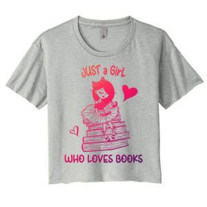 Just A Who Loves Books Reading Book Cute Heart Bookish Gift Women's Crop Top Tee