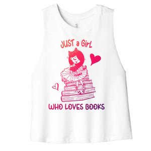 Just A Who Loves Books Reading Book Cute Heart Bookish Gift Women's Racerback Cropped Tank