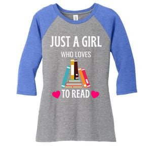 Just A Who Loves To Read Gift Cute Book Worm Gift Women's Tri-Blend 3/4-Sleeve Raglan Shirt