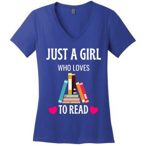 Just A Who Loves To Read Gift Cute Book Worm Gift Women's V-Neck T-Shirt