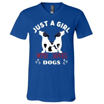 Just A Who Loves Dogs Valentines Day Dogs Funny Gift Funny Gift V-Neck T-Shirt