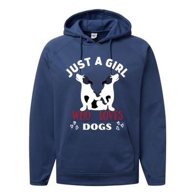 Just A Who Loves Dogs Valentines Day Dogs Funny Gift Funny Gift Performance Fleece Hoodie