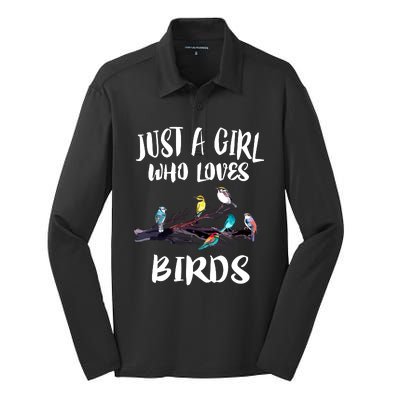 Just A Who Loves Birds Birding Lovers Birdwatcher Silk Touch Performance Long Sleeve Polo