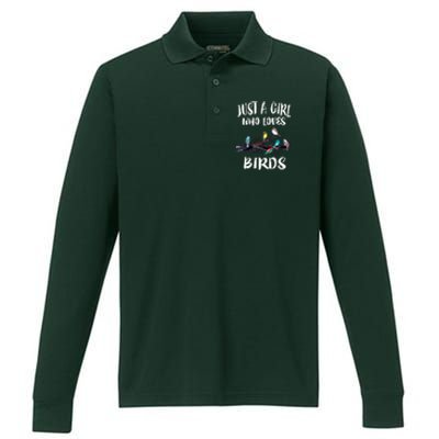 Just A Who Loves Birds Birding Lovers Birdwatcher Performance Long Sleeve Polo