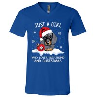 Just A Who Loves Dachshund And Christmas Dachshund Xmas Gift V-Neck T-Shirt