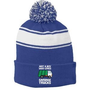 Just A Who Loves Garbage Trucks Gift Stripe Pom Pom Beanie