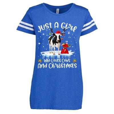 Just A Who Loves Cows And Christmas Ugly Sweater Gift Enza Ladies Jersey Football T-Shirt