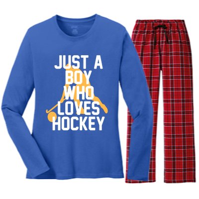 Just A Who Loves Hockey Product Gift Women's Long Sleeve Flannel Pajama Set 