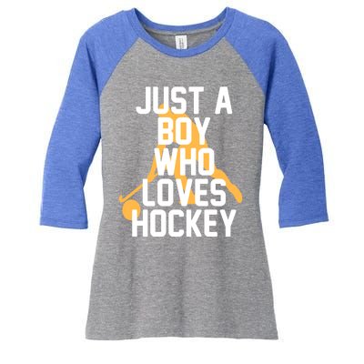 Just A Who Loves Hockey Product Gift Women's Tri-Blend 3/4-Sleeve Raglan Shirt