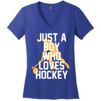 Just A Who Loves Hockey Product Gift Women's V-Neck T-Shirt