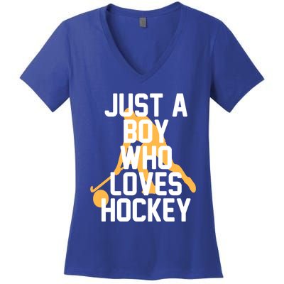 Just A Who Loves Hockey Product Gift Women's V-Neck T-Shirt