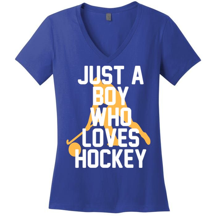 Just A Who Loves Hockey Product Gift Women's V-Neck T-Shirt