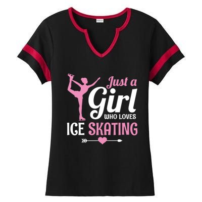 Just A Who Loves Ice Skating Figure Skate Skater Gift Ladies Halftime Notch Neck Tee