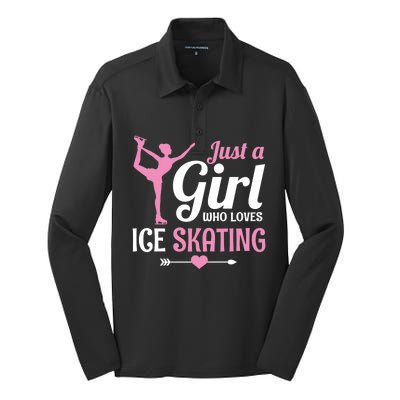 Just A Who Loves Ice Skating Figure Skate Skater Gift Silk Touch Performance Long Sleeve Polo