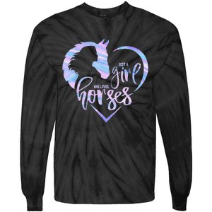 Just A  Who Loves Horses For Horses Lover Tie-Dye Long Sleeve Shirt