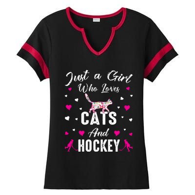 Just A Who Loves Cats And Ice Hockey Cat Lover Gift Ladies Halftime Notch Neck Tee