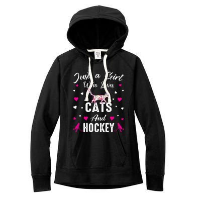 Just A Who Loves Cats And Ice Hockey Cat Lover Gift Women's Fleece Hoodie