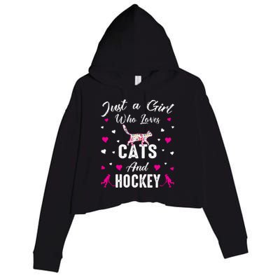 Just A Who Loves Cats And Ice Hockey Cat Lover Gift Crop Fleece Hoodie