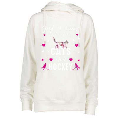 Just A Who Loves Cats And Ice Hockey Cat Lover Gift Womens Funnel Neck Pullover Hood