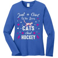 Just A Who Loves Cats And Ice Hockey Cat Lover Gift Ladies Long Sleeve Shirt