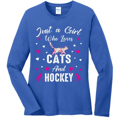 Just A Who Loves Cats And Ice Hockey Cat Lover Gift Ladies Long Sleeve Shirt