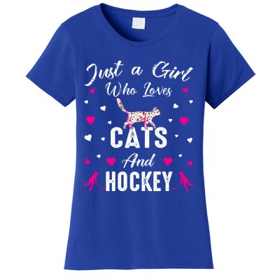 Just A Who Loves Cats And Ice Hockey Cat Lover Gift Women's T-Shirt