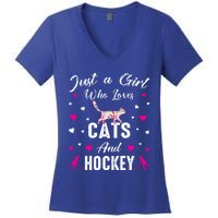 Just A Who Loves Cats And Ice Hockey Cat Lover Gift Women's V-Neck T-Shirt