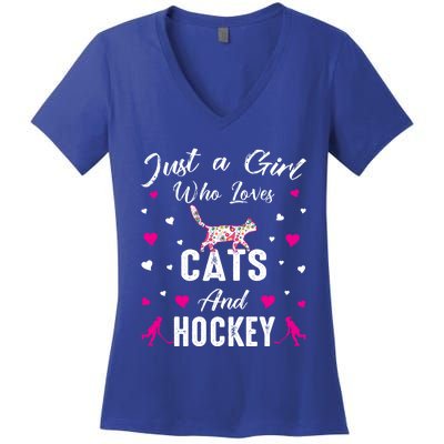 Just A Who Loves Cats And Ice Hockey Cat Lover Gift Women's V-Neck T-Shirt