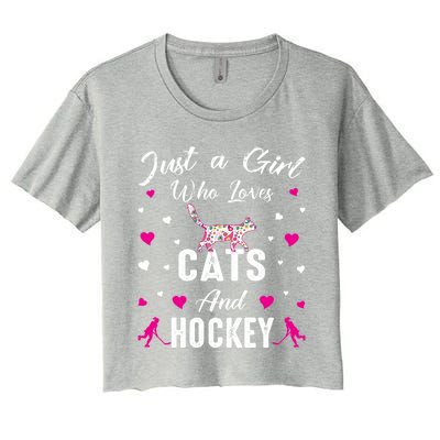 Just A Who Loves Cats And Ice Hockey Cat Lover Gift Women's Crop Top Tee