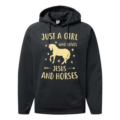 Just A  Who Loves Jesus And Horses Performance Fleece Hoodie