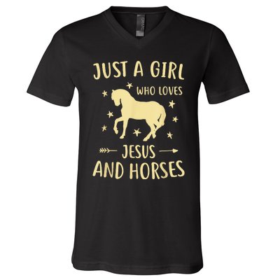 Just A  Who Loves Jesus And Horses V-Neck T-Shirt