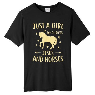 Just A  Who Loves Jesus And Horses Tall Fusion ChromaSoft Performance T-Shirt