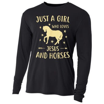 Just A  Who Loves Jesus And Horses Cooling Performance Long Sleeve Crew