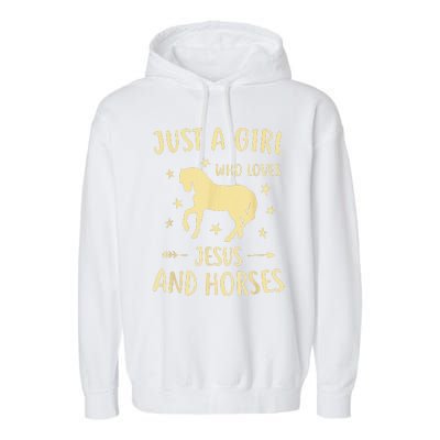 Just A  Who Loves Jesus And Horses Garment-Dyed Fleece Hoodie