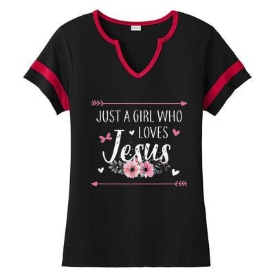 Just A  Who Loves Jesus Religious Christian Ladies Halftime Notch Neck Tee