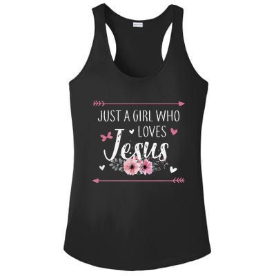 Just A  Who Loves Jesus Religious Christian Ladies PosiCharge Competitor Racerback Tank