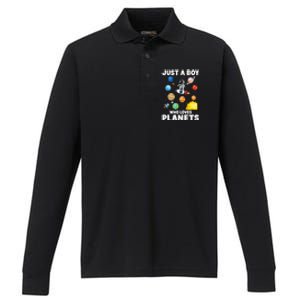 Just A  Who Loves Planets & Solar System Space Science Performance Long Sleeve Polo