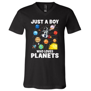 Just A  Who Loves Planets & Solar System Space Science V-Neck T-Shirt