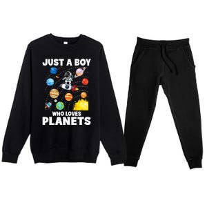 Just A  Who Loves Planets & Solar System Space Science Premium Crewneck Sweatsuit Set