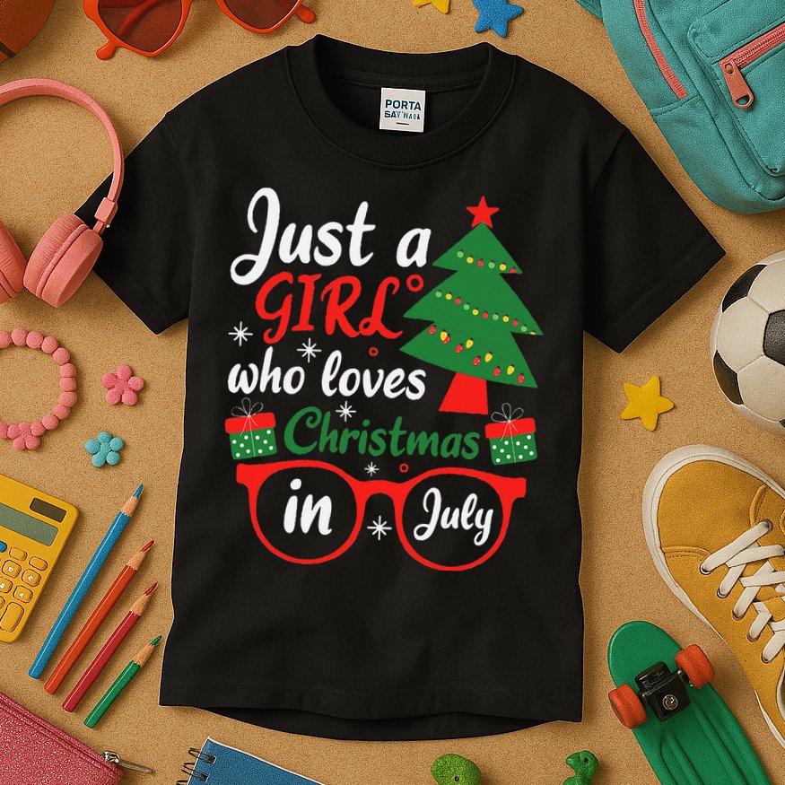 Just A Who Loves Christmas In July Summer Gift Kids T-Shirt