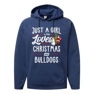 Just A Who Loves Christmas And Bulldogs Gift Funny Gift Performance Fleece Hoodie