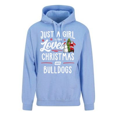 Just A Who Loves Christmas And Bulldogs Gift Funny Gift Unisex Surf Hoodie