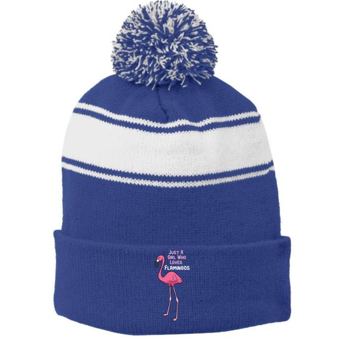 Just A Who Loves Flamingos Cute Flamingo Gift Stripe Pom Pom Beanie