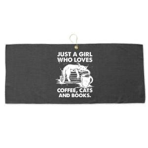 Just A Who Loves Coffee Cats And Books Funny Gift Large Microfiber Waffle Golf Towel