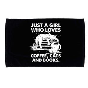 Just A Who Loves Coffee Cats And Books Funny Gift Microfiber Hand Towel