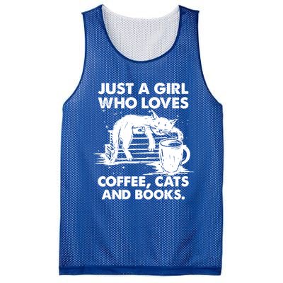 Just A Who Loves Coffee Cats And Books Funny Gift Mesh Reversible Basketball Jersey Tank