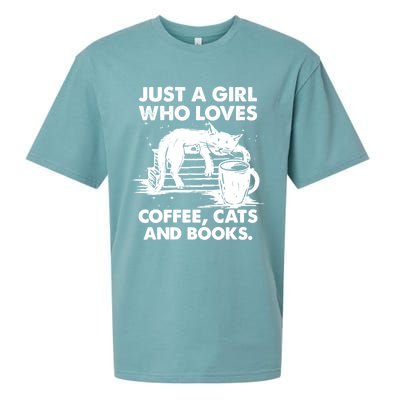 Just A Who Loves Coffee Cats And Books Funny Gift Sueded Cloud Jersey T-Shirt