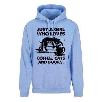 Just A Who Loves Coffee Cats And Books Funny Gift Unisex Surf Hoodie