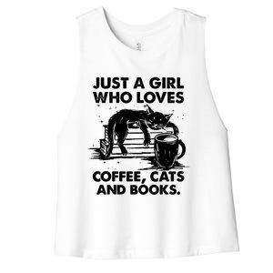 Just A Who Loves Coffee Cats And Books Funny Gift Women's Racerback Cropped Tank