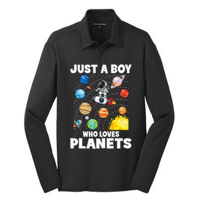 Just A Who Loves Planets Solar System Space Astronaut Silk Touch Performance Long Sleeve Polo